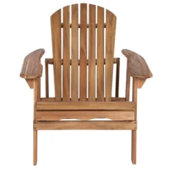 Rustic Foldable Acacia Wood Adirondack Chair With Slatted Design & Wide Armrests For Outdoor Use-Coolbibila