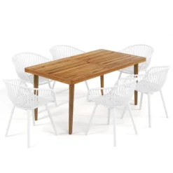 Christopher Knight Home Lillian 7 Pieces Patio Modern Acacia And Polypropelene Plastic Dining Set -VIDAXL Sale Store GUEST d88e9adc bdc8 43da b022 1ccf4ded724d