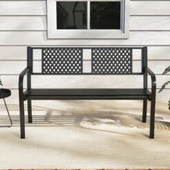 Costway Outdoor Bench 50 Inches Garden Bench With Patterned Backrest And Curved Armrests -VIDAXL Sale Store GUEST d89df29f 5d06 44d8 bb54 7ab9a3f18ad1