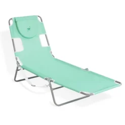Camco Ostrich Chaise Lounge Outdoor Portable Folding 4-Position Recliner Chair For Beach, Patio, Camp, & Pool With Carrying Strap, Teal (3 Pack)