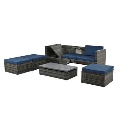 ELJGET 5-Piece Outdoor Patio Furniture Sets, Outdoor Wicker Sectional Sets With Storage Table, Cushions And Pillows For Garden, Balcony, Lawn 2 ELJGET 5-Piece Outdoor Patio Furniture Sets, Outdoor Wicker Sectional Sets With Storage Table, Cushions And Pillows For Garden, Balcony, Lawn - Image 2
