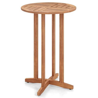 Tangkula 39" Outdoor Acacia Wood Bar Table W/ Slatted Tabletop For Garden Deck 7 Tangkula 39" Outdoor Acacia Wood Bar Table W/ Slatted Tabletop For Garden Deck - Image 7