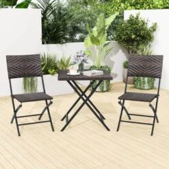 Costway 3 PCS Rattan Bistro Set With Wicker Seat & Tabletop For Backyard, Garden, Balcony -VIDAXL Sale Store GUEST da5e6b98 50f5 4724 b6db c9def975f878