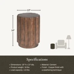 LuxenHome Outdoor Side Table,18" Weathered Copper Brown Cement Round Patio End Table,Accent Table For Outdoor And Indoor -VIDAXL Sale Store GUEST db79ef8d 91a1 401c 9c46 a158df1c0a40