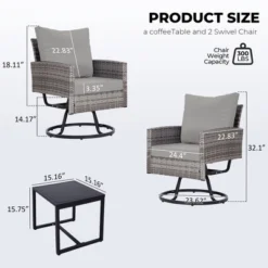3-Piece Wicker Patio Furniture Set, Rattan Swivel Chairs With Coffee Table, Outdoor Seating For Porch, Balcony, Or Garden –Wicker With Cushions -VIDAXL Sale Store GUEST dc308332 7a35 4aa7 88e4 1688929b9594
