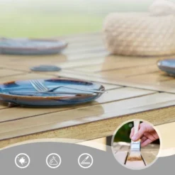 7pc Patio Dining Set With Wood Grain Tabletop & Metal Padded Arm Chairs - Captiva Designs -VIDAXL Sale Store GUEST dce257d0 fee3 4034 96c5 00043a02c074