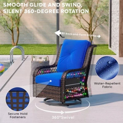 Bestier Wicker Patio Furniture Chair,Swivel Gliding Chair With LED Strip,Outdoor Swivel Rocking Chairs With 4"Anti-Slip Cushions For Deck,Porch&Garden 5 Bestier Wicker Patio Furniture Chair,Swivel Gliding Chair With LED Strip,Outdoor Swivel Rocking Chairs With 4"Anti-Slip Cushions For Deck,Porch&Garden - Image 5