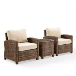 Bradenton 3pc Outdoor Wicker Seating Set With Two Chairs & Side Table Sand - Crosley -VIDAXL Sale Store GUEST dee150ab 8a20 4466 8ace 73f333944cd5