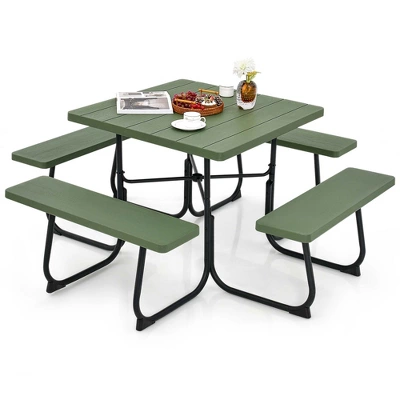 Costway Outdoor 8-person Square Picnic Table Bench Set With 4 Benches & Umbrella Hole Black/Grey/Green/White 12 Costway Outdoor 8-person Square Picnic Table Bench Set With 4 Benches & Umbrella Hole Black/Grey/Green/White - Image 12