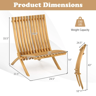 Tangkula Folding Patio Chair Teak Wood Outdoor Lounge Chair W/ Slatted Seat & Backrest 8 Tangkula Folding Patio Chair Teak Wood Outdoor Lounge Chair W/ Slatted Seat & Backrest - Image 8
