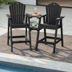 GardenJoy HDPE Tall Adirondack Bar Chair Set With 2-Layer Table & Umbrella Hole