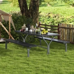 Costway 6 FT Picnic Table Bench Set Outdoor Dining Table & 2 Benches With Metal Frame Green/White/Black/Grey -VIDAXL Sale Store GUEST e12965be 9ab7 41f6 8905 a0c727257bdf