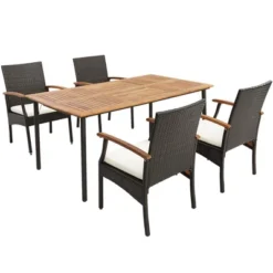 Costway 5PCS Patio Wicker Dining Set Cushion Acacia Wood Armchairs Table With Umbrella Hole -VIDAXL Sale Store GUEST e1cfda88 e51d 415f 8615 2d6ebb1d5e36