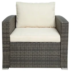 7pc Wicker Patio Seating Set With Cushions & Storage Box - Gray/Beige - GODEER -VIDAXL Sale Store GUEST e2ccd1f9 ee4c 4ee7 9681 4618f1c964ef