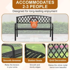 FDW Garden Bench 50 Inch Park Bench Metal Outdoor Benches Weather-Resistant For Lawn Yard Porch Work Entryway, Black -VIDAXL Sale Store GUEST e36d2d44 5a39 454e b6ce a6ccbfd03289