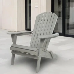 SKRAN Outdoor Folding Adirondack Chair Set Of 2 With Pre-Assembled BackRest, Wood Patio Chair For Garden Backyard Porch Poo