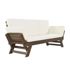 SKRAN Outdoor Adjustable Patio Wooden Daybed Sofa Chaise Lounge With Cushions For Small Places, Brown Finish+Beige Cushion -VIDAXL Sale Store GUEST e3d252d0 9222 4eac 9a8f 3af73ef98b18