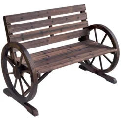 MOEPISY 41 In Wooden Wagon Wheel Bench, Backrest, Carbonized -VIDAXL Sale Store GUEST e3d93234 f69f 42ef 9e50 55b07d287ab1