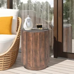 LuxenHome Outdoor Side Table,18" Weathered Copper Brown Cement Round Patio End Table,Accent Table For Outdoor And Indoor -VIDAXL Sale Store GUEST e49ed55d bdfa 419b bdc7 0d3ffd66b4eb