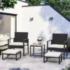 SUGOLD 5-Piece Patio Bistro Set, PE Wicker Outdoor Furniture With Chairs, Ottomans & Table, Rattan Conversation Set
