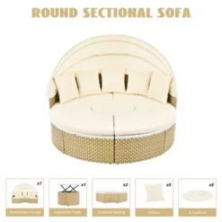 Round Outdoor Patio Sectional Sofa Set Rattan Daybed Two-Tone Weave Sunbed With Retractable Canopy, 4A -ModernLuxe -VIDAXL Sale Store GUEST e56f31d9 6c1e 4c1d 8d75 9200a5c45e37