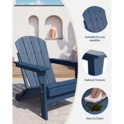Folding Adirondack Chair, HDPE Outdoor All-Weather Fire Pit Chairs, Modern Lounger Adirondack Chairs Ergonomic Extended Backrest Navy Blue -VIDAXL Sale Store GUEST e59c8d9a d27d 43c1 b44e 5de64b11f911