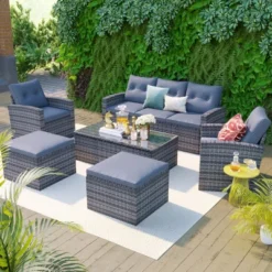 6 Piece Wicker Patio Furniture Sets,Sectional Sofa Set With Coffee Table,Modern Outdoor Garden Sofa Set With Ottomans And Cushions-Coolbibila -VIDAXL Sale Store GUEST e5a06029 c08b 4203 b3e4 b358b9d2a787