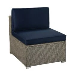 6pc Outdoor Rattan Wicker Set With Sectional, Chairs, Accent Table & Ottoman - Gray/Navy - GODEER -VIDAXL Sale Store GUEST e5adb67b d8cd 480e 8b5f 2a2478241ab0