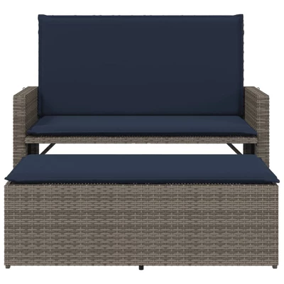 VidaXL Patio Bench With Cushions And Footstool – Outdoor Loveseat Sofa Bed, Gray Poly Rattan – Garden, Patio, Deck Furniture 4 VidaXL Patio Bench With Cushions And Footstool – Outdoor Loveseat Sofa Bed, Gray Poly Rattan – Garden, Patio, Deck Furniture - Image 4