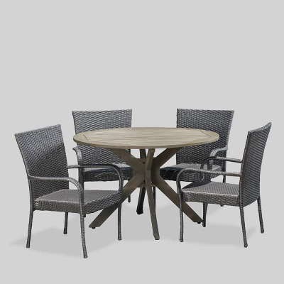 Avoca 5pc Acacia Wood And Wicker Dining Set - Gray - Christopher Knight Home 1 Avoca 5pc Acacia Wood And Wicker Dining Set - Gray - Christopher Knight Home