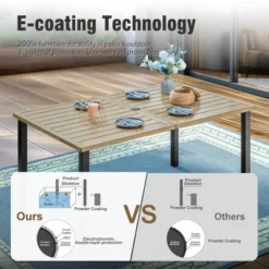 Captiva Designs 7pc Outdoor Dining Metal Rectangle Table With Umbrella Hole & Padded Sling Chairs