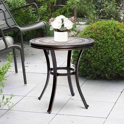 Tile Top Round Outdoor Table - Bronze - WELLFOR 3 Tile Top Round Outdoor Table - Bronze - WELLFOR - Image 3