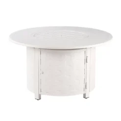 44" Round Aluminum 55000 BTUs Propane Large Basket Weave Fire Pit Table With Two Covers White - Oakland Living