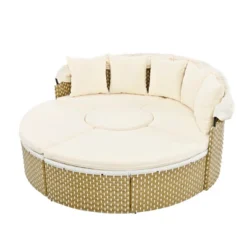 Round Outdoor Patio Sectional Sofa Set Rattan Daybed Two-Tone Weave Sunbed With Retractable Canopy, 4A -ModernLuxe -VIDAXL Sale Store GUEST e9b341b5 1fc9 498d 9096 d906380a66cc
