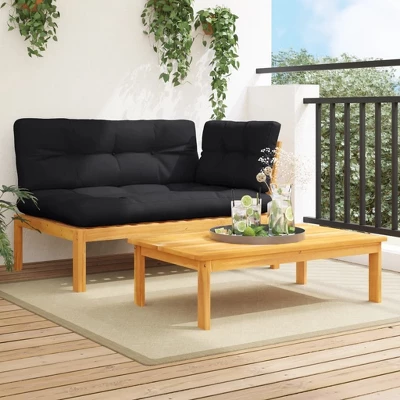 VidaXL 2 Piece Patio Pallet Sofa Set With Cushions - Solid Wood Acacia - Modular Design For Garden, Patio, Terrace - Black Cushions 1 VidaXL 2 Piece Patio Pallet Sofa Set With Cushions - Solid Wood Acacia - Modular Design For Garden, Patio, Terrace - Black Cushions