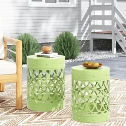 PAGED Round Outdoor Side Table,Metal Patio End Tables For Backyard,Pool, Indoor Companion,Durable And Rustproof,2PC