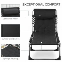 TIRAMISUBEST 6-Position Reclining Padded Chaise Lounge Chair With Headrest For Beach/Pool/Patio, Foldable Outdoor Tanning Chair, Black -VIDAXL Sale Store GUEST eb413ff9 d47b 425d afaf 2de34c5dabfa