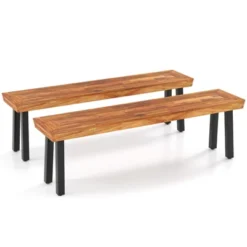 Tangkula Outdoor Acacia Wood Benches Set Of 2 W/ Slatted Top & Flared Metal Legs -VIDAXL Sale Store GUEST ed67ee2d c2ff 4b57 95a7 a4cd4f3d110b