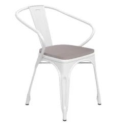 Emma And Oliver Metal Indoor-Outdoor Stacking Chair With Vertical Slat Back, Arms And All-Weather Polystyrene Seat -VIDAXL Sale Store GUEST ee87234b 567e 472a af4b 0b4505d7b222