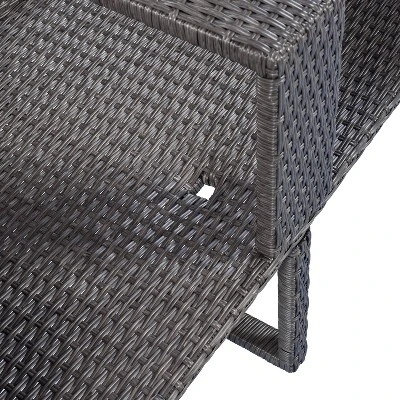 2pc Outdoor Wicker Conversation Sectional Set With Cushions & Half-Moon Side Table For Umbrella - Gray - GODEER 12 2pc Outdoor Wicker Conversation Sectional Set With Cushions & Half-Moon Side Table For Umbrella - Gray - GODEER - Image 12