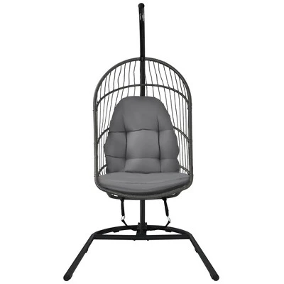 Costway Hanging Wicker Egg Chair W/ Stand Cushion Foldable Outdoor Indoor 9 Costway Hanging Wicker Egg Chair W/ Stand Cushion Foldable Outdoor Indoor - Image 9