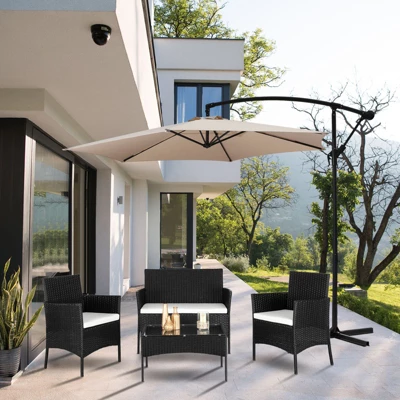 Karl Home 4-Piece Wicker Patio Conversation Set With White Cushions 8 Karl Home 4-Piece Wicker Patio Conversation Set With White Cushions - Image 8