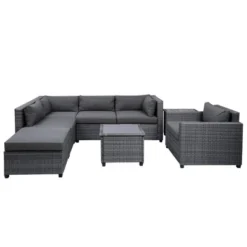 8pc Wicker Patio Conversation Set With Cushions - Gray - GODEER -VIDAXL Sale Store GUEST efbec060 8a13 4585 b0b7 7935c1f06514