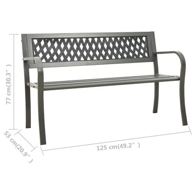 VidaXL Outdoor Patio Bench Garden Park Steel Bench - Gray 49.2" Diamond 5 VidaXL Outdoor Patio Bench Garden Park Steel Bench - Gray 49.2" Diamond - Image 5