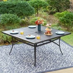 Captiva Designs 9pc Outdoor Slat-top Square Metal Dining Table And Thick Cushion Fixed Wicker Chairs -VIDAXL Sale Store GUEST f24936fc 5ac4 446a a600 6e153e382325