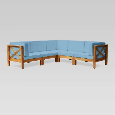 Brava 5pc Acacia Sectional Sofa Set - Teak/Blue - Christopher Knight Home 1 Brava 5pc Acacia Sectional Sofa Set - Teak/Blue - Christopher Knight Home