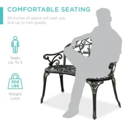 Best Choice Products Outdoor Bench Steel Garden Patio Porch Furniture W/ Floral Accent, Antique Finish -VIDAXL Sale Store GUEST f277594c da05 486d a432 cbb948465a05