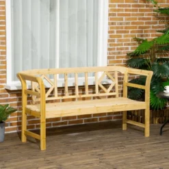 Outsunny Three-Seater Outdoor Patio Bench, Three-Person Wooden Bench With Wingback Backrest And Armrests, Slatted Seat, Natural -VIDAXL Sale Store GUEST f286015c 8373 4e4c ac58 6aab3767dd08