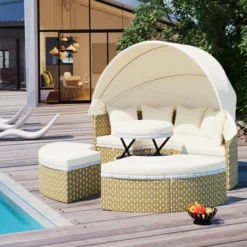 Round Outdoor Patio Sectional Sofa Set Rattan Daybed Two-Tone Weave Sunbed With Retractable Canopy, 4A -ModernLuxe -VIDAXL Sale Store GUEST f34acfbc e08f 4f62 8771 6078ab78bd61