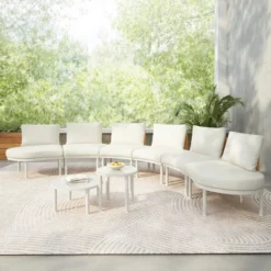 Outdoor Sectional Sofa Set, 8 Pcs Half Moon Sofa With Tempered Glass Coffee Tables, Sofa With Aluminum Frame And PE Cushions-Coolbibila -VIDAXL Sale Store GUEST f432329c 11e9 49ce a483 ea84d55b704d